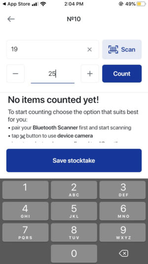 enter stock levels right from the app