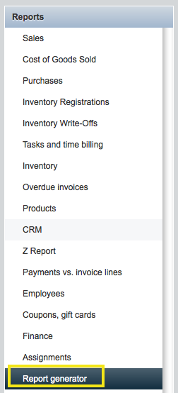 Reports menu
